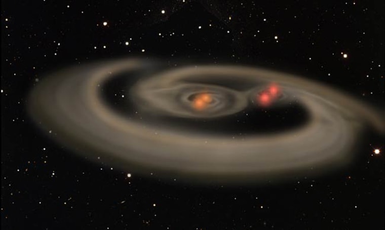 Artist's view of the gaseous disk that may have once engulfed and maneuvered the quadruple stellar system into its unusually small orbit. 