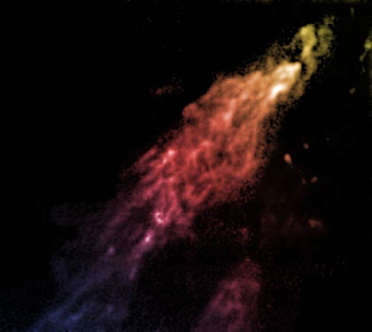 Image: A false-color radio telescope image of Smith's Cloud, which is headed toward a collision with the Milky Way, taken by the Robert C. Byrd Green Bank Telescope, the world's largest steerable radio telescope.