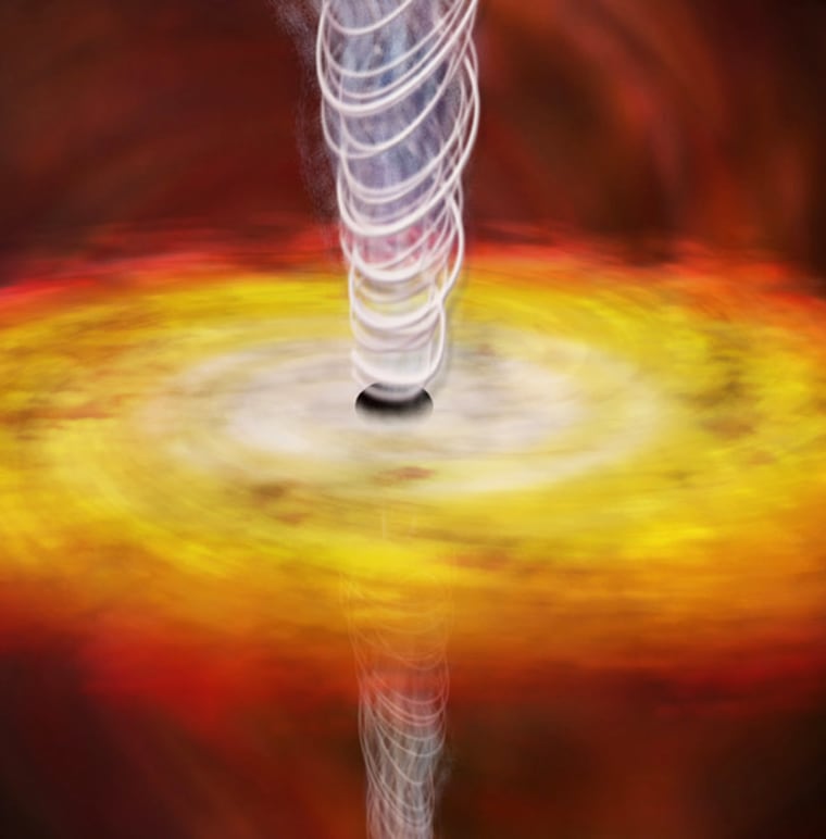 Image: illustration shows a close-up view of a supermassive black hole in a galaxy's cente