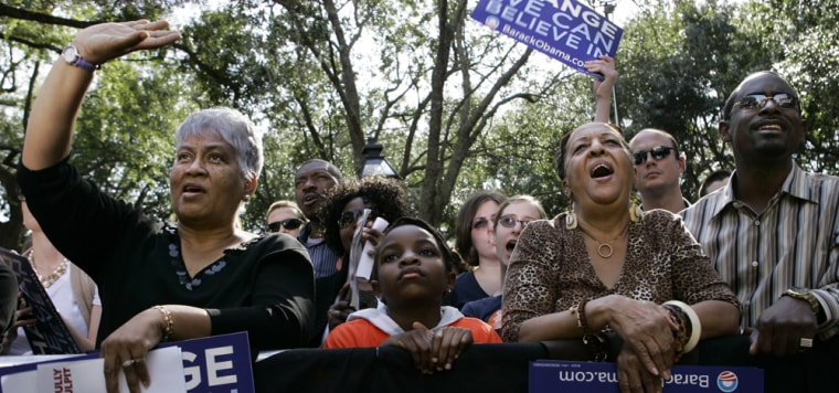 Image: Spectators reacts to the words of Democratic presidential hopeful Sen. Barack Obama, D-Ill., during a rally in Charleston, S.C