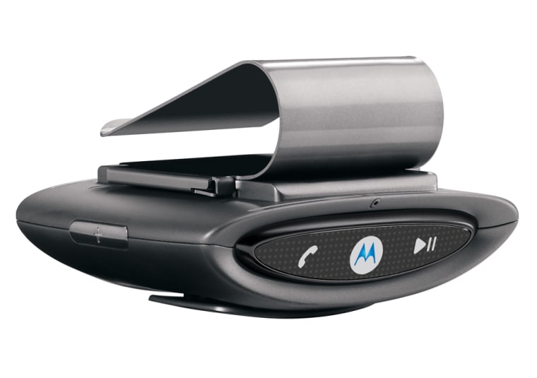 If you're not a fan of Bluetooth headsets worn on the ear, there are several Bluetooth speakerphones for vehicles that are available, including Motorola's MotoROKR T505 ($139.99). The T505 clips onto the sun visor in a vehicle.  