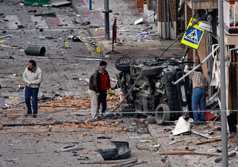 Image: Scene of a car bomb that exploded outside a police station in Calahorra, Spain.