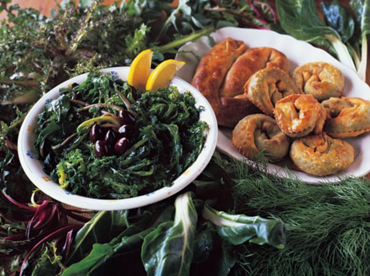 Image: Wild leafy greens—horta—are prepared in various ways: blanched, steamed, stewed, and in pies like these from Crete.