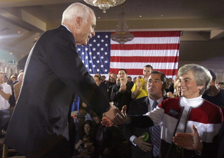 Image: Presumptive Republican US presidential nominee Sen John McCain greets a supporter during a town meeting Springfield Pennsylvania