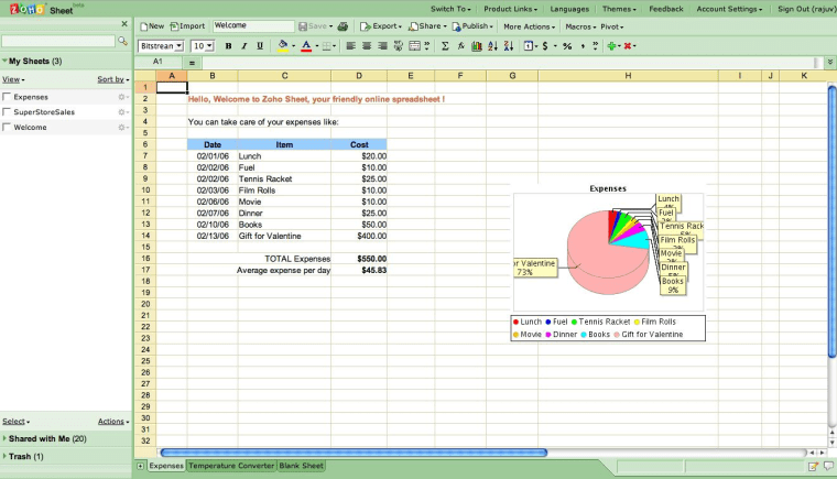 Image: ZoHo spreadsheet example