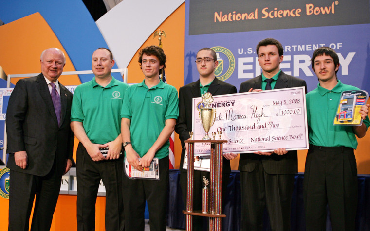 Samuel W. Bodman poses with the 2008 National Science Bowl winners from Santa Monica High School.