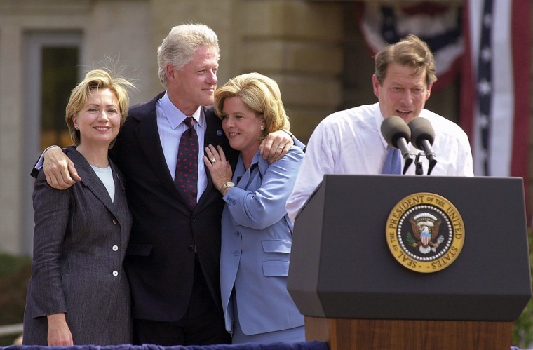 Image: Hillary and Bill Clinton with Tipper and Al Gore campaigning in 2000.