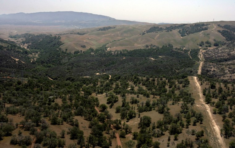 An aerial of an expanse of  land Thursday, May 8, 2008, in Lebec, Calif., that will become part of a vast nature preserve.  A group of environmentalists and the owners of a large stretch of California wilderness, announced that they would set aside the largest parcel of land for conservation in the state's history. Five of the nation's most influential environmental groups, including the Sierra Club, the Natural Resources Defense Council and Audubon California, helped negotiate the plan and gave it their blessing when it was announced earlier this month. (AP Photo/Ric Francis)