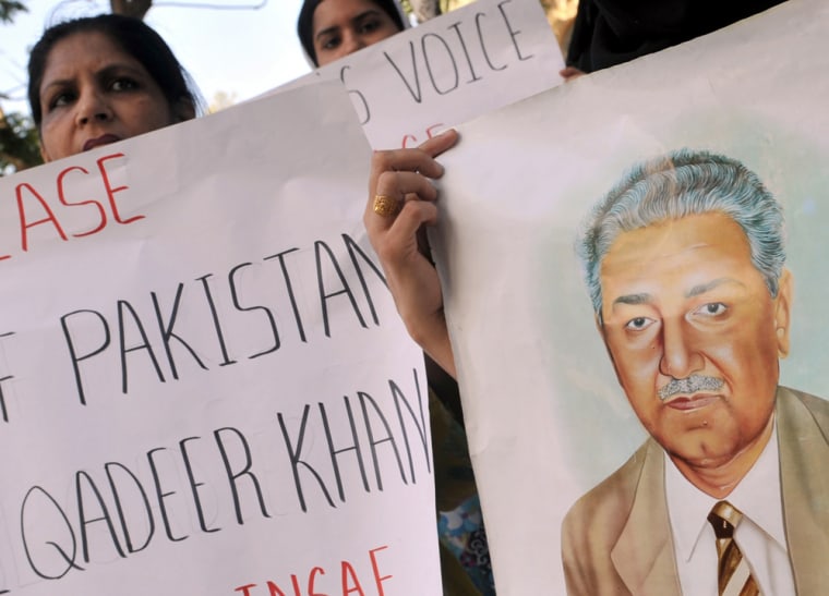 Image: Supporters of the Pakistan Movement for Justice party protest calling for the release of disgraced scientist Abdul Qadeer Khan in Karachi