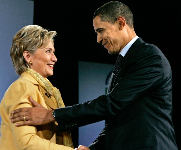 Image: Sen, Hillary Clinton an d Sen. Barack Obama in April 2008.