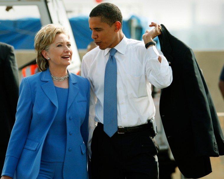 Image: Sen. Hillary Clinton and Sen. Barack Obama board a plane together bound for Unity, NH