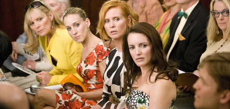 Kim Cattrall (left) stars as \"Samantha Jones\", Sarah Jessica Parker (center left) stars as \"Carrie Bradshaw\", Cynthia Nixon (center right) stars as \"Miranda Hobbes\" and Kristin Davis (right) stars as \"Charlotte York-Goldenblatt\"