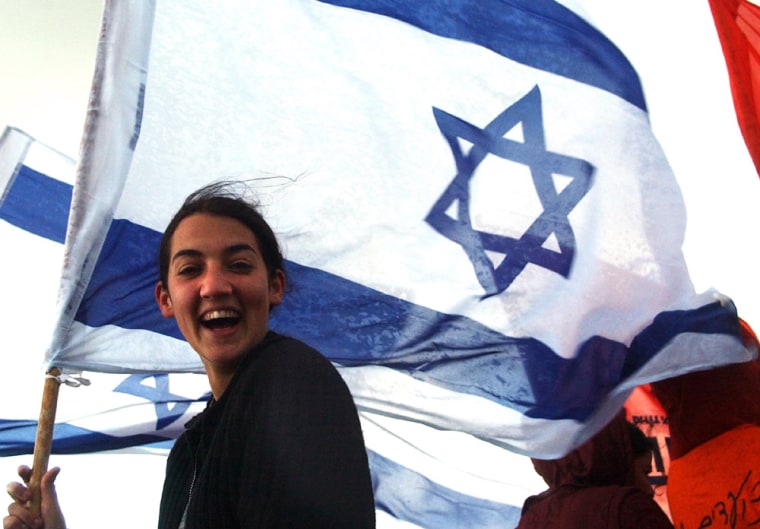 GIRL CARRIES ISRAELI FLAG AT START OF MARCH BY RESIDENTS OF GUSH KATIF SETTLEMENT BLOC
