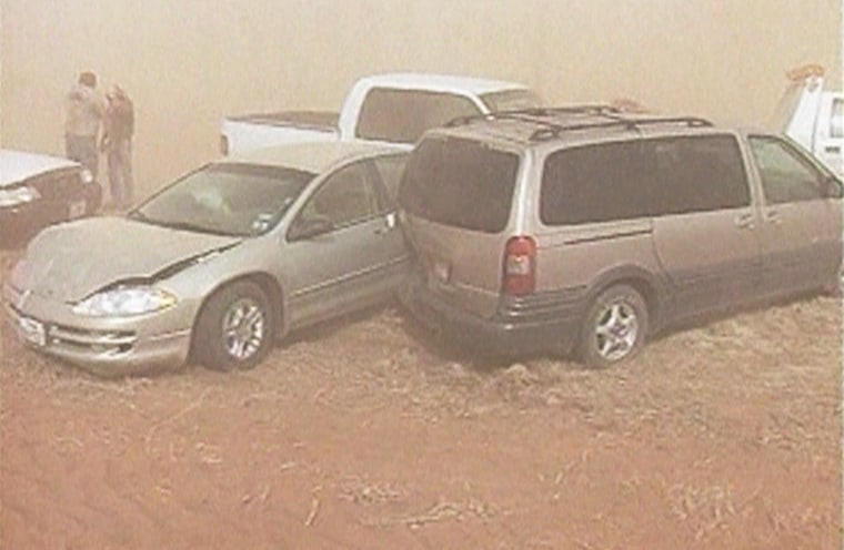 This accident south of Lubbock, Texas, was one of several attributed to dust storms Thursday.
