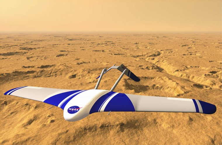 An artist's conception shows the Aerial Regional-scale Environmental Survey, or ARES, a plane that was designed for Mars.