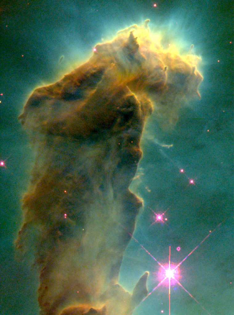 Hubble's view of the Eagle Nebula's star-forming region is well-known as the "Pillars of Creation." The full image is part of the slide show at right.
