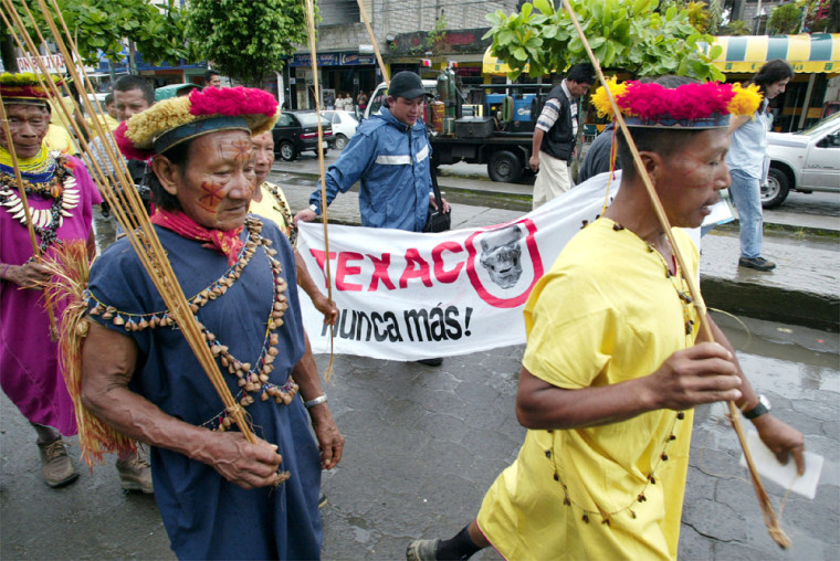 FILE PHOTO OF SECOYA INDIANS IN PROTEST MARCH AGAINST CHEVRONTEXACO