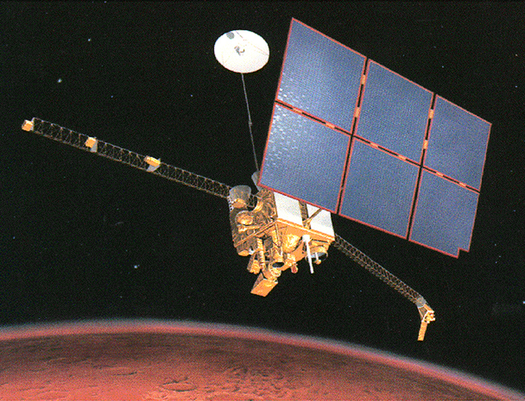 NASA's $1 billion Mars Observer, shown in this artist's conception, ranks as the single most expensive failure in Mars exploration. Contact with the spacecraft was lost just three days before it was due to enter Martian orbit in 1993.