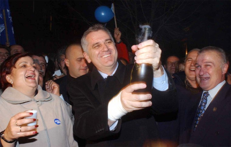 SERBIAN RADICAL PARTY OFFICIALS CELEBRATE VICTORY AT GENERAL ELECTIONS IN BELGRADE