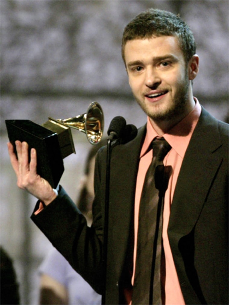 JUSTIN TIMBERLAKE ACCEPTS GRAMMY FOR BEST MALE POP PERFORMANCE