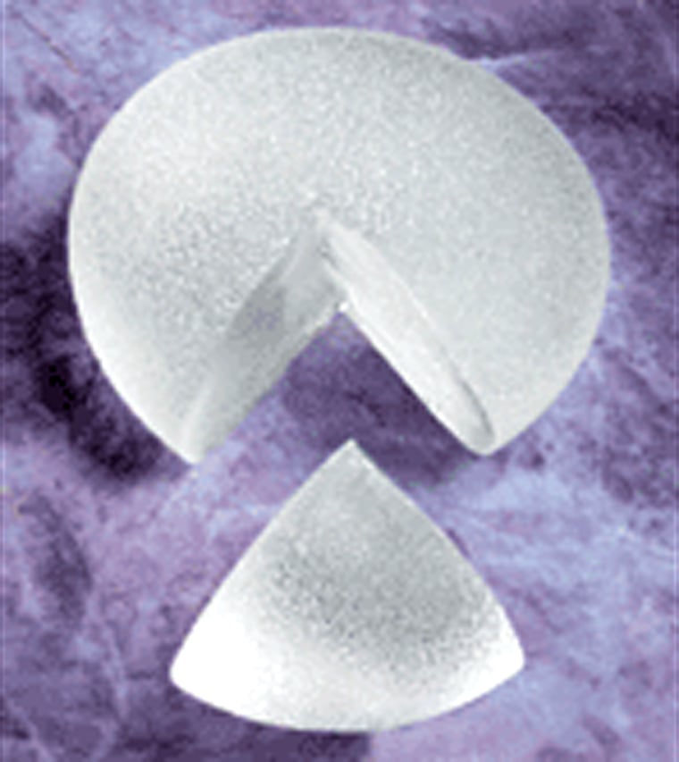 Cohesive silicone gel implants, such as this one made by McGhan, a division of Inamed, are designed to avoid leaks.