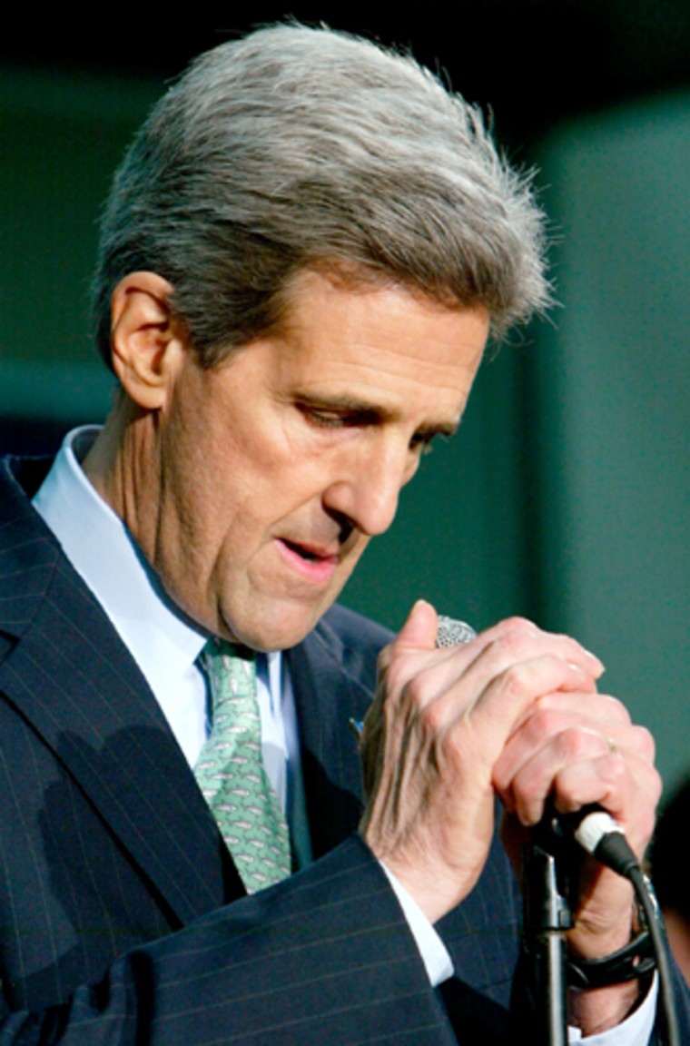 JOHN KERRY PAUSES AS HE RESPONDS TO REPUBLICAN ATTACKS ON HIS RECORD