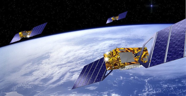 An artist's conception shows satellites in the Galileo navigation network.