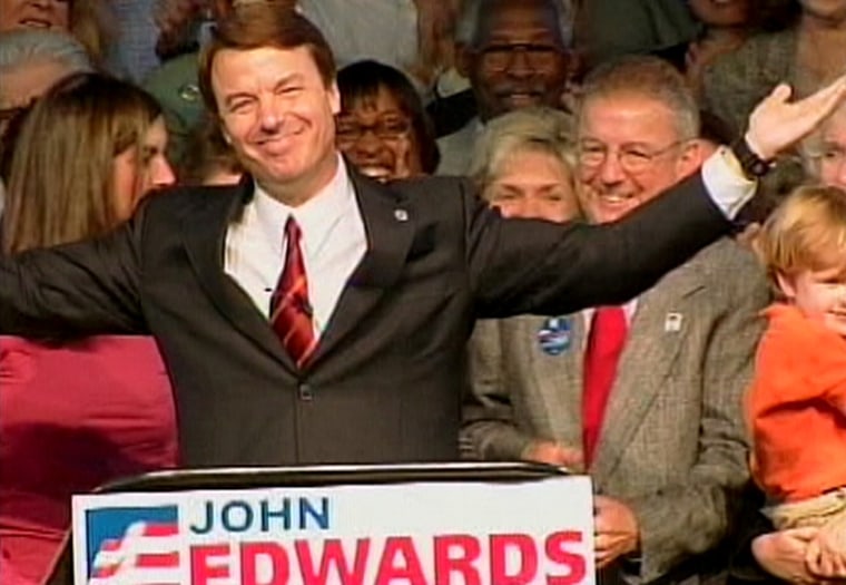 Sen. John Edwards is greeted by supporters Wednesday in Raleigh, N.C.