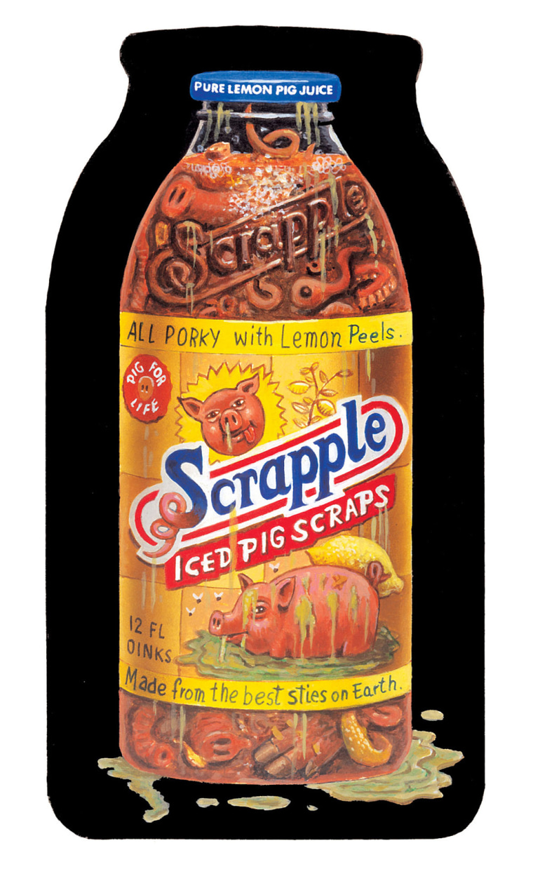 This is the \"Scrapple\" sticker parody of \"Snapple\" soft drinks from the \"Wacky Packs\" collection issued by the Topps Company, Inc., makers of gum, candy and sports collectibles such as baseball cards. \"Wacky Packs\" grew out of the original Topps concept \"Wacky Packages\" which were popular in the 1970's. (AP Photo/Topps Company, Inc., HO)