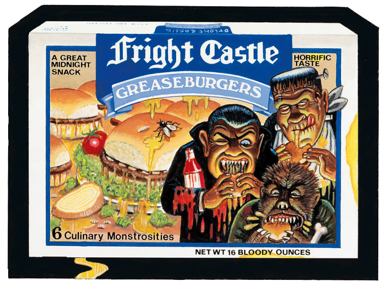 This is the "Fright Castle" sticker parody of "White Castle" restaurants from the "Wacky Packs" collection issued by the Topps Company, Inc., makers of gum, candy and sports collectibles such as baseball cards.
