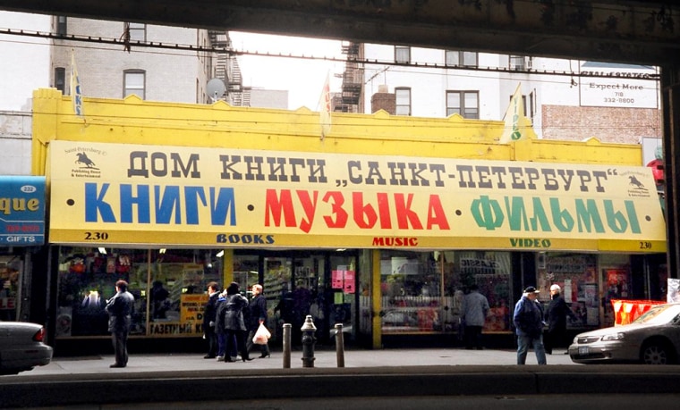 Many of the storefronts in Brighton Beach, Brooklyn, are written in Russian.