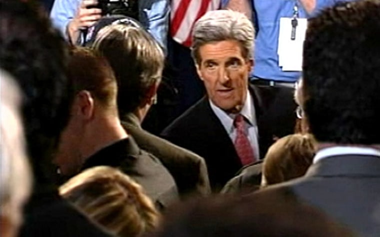 Kerry leaves the podium after speaking Wednesday at George Washington University.
