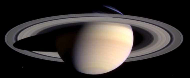 The Cassini spacecraft made this image of Saturn on March 8, 2004. It was released April 2.