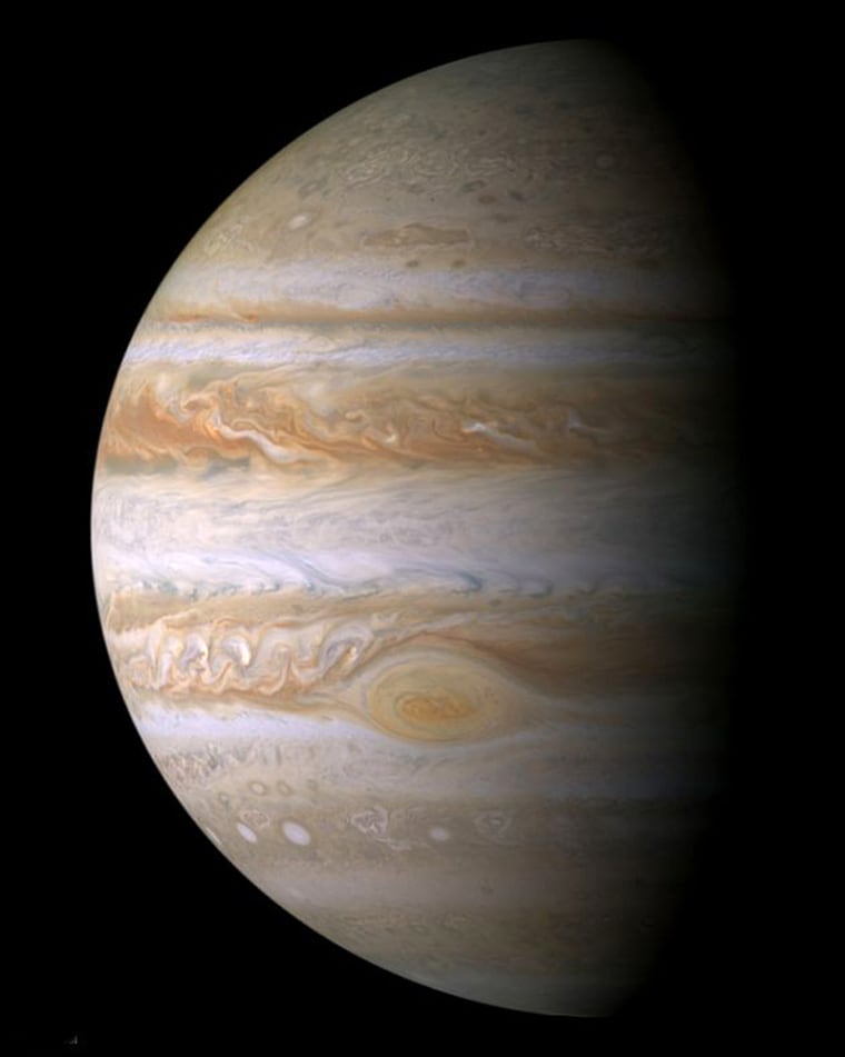 This image from NASA's Cassini spacecraft shows Jupiter's spots and other cloud patterns in unprecedented detail. Scientists say the Great Red Spot, visible just below the Jovian equator, is not likely to disappear. But its appearance has changed over the years, becoming less red and more of a salmon color.