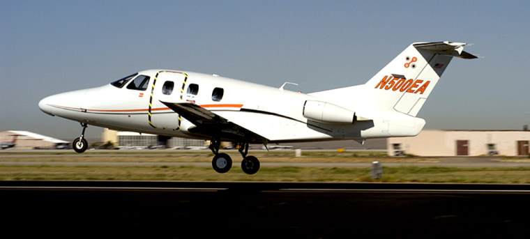 The six-seat Eclipse 500 -- seen during a test flight -- will be able to use many smaller, less frequented  airfields, allowing its passengers to shorten their trips.