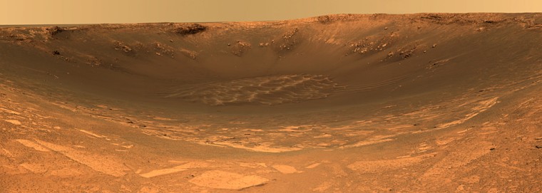 NASA's Opportunity rover provides a panoramic, full-color view of Endurance Crater.