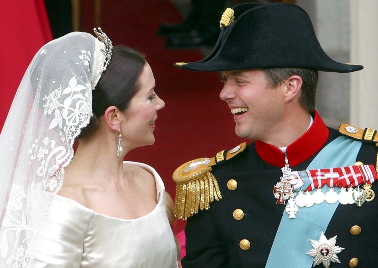 Denmark's Crown Prince Frederik and his new wife Crown Princess Mary smile following their wedding ceremony at the Our Lady's Church in Copenhagen on Friday. 