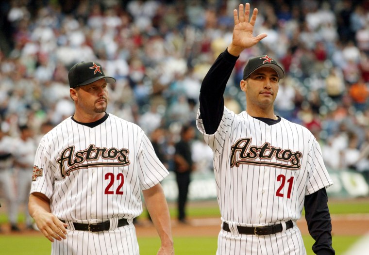 ASTROS PITCHERS ROGER CLEMENS AND ANDY PETTITTE PRIOR TO HOME OPENER AGAINST THE GIANTS