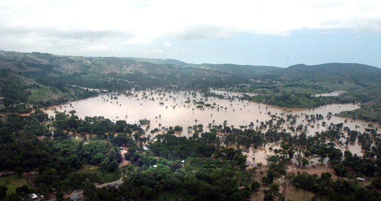 The flooding in Mapou, 31 miles southeast of Port-Au-Prince, Haiti, is seen on Friday.