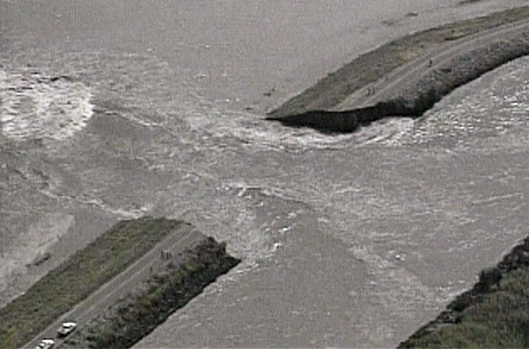 This image from television shows where the levee broke outside Stockton, Calif.