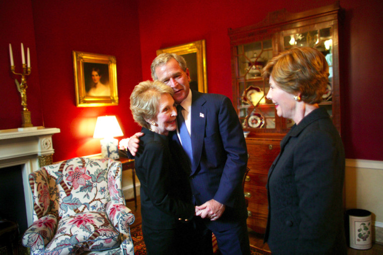 President Bush And Laura Bush Greet Nancy Reagan
