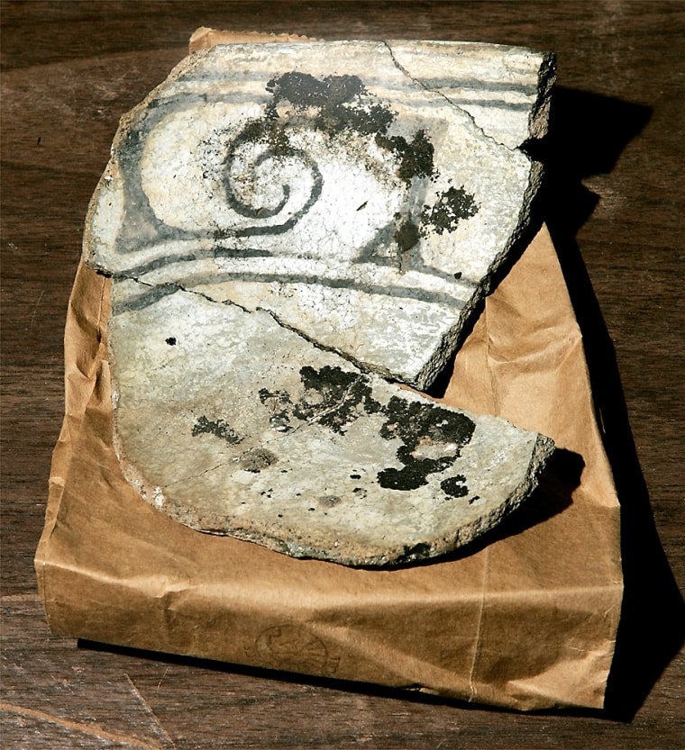 Ancient Indian pottery is displayed in the archeology lab at the former Wilcox ranch Wednesday, June 30, 2004, in the Range Creek area southeast of East Carbon City, Utah. (AP Photo/Douglas C. Pizac)