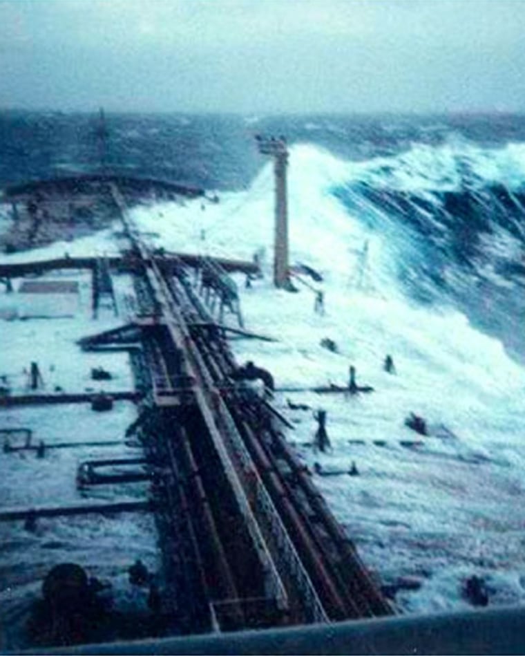 This rare photo of a rogue wave was taken by first mate Philippe Lijour aboard the supertanker Esso Languedoc, during a storm off Durban in South Africa in 1980. The wave approached the ship from behind before breaking over the deck, but in this case caused only minor damage. The wave was between 16 and 33 feet (5-10 meters) tall.