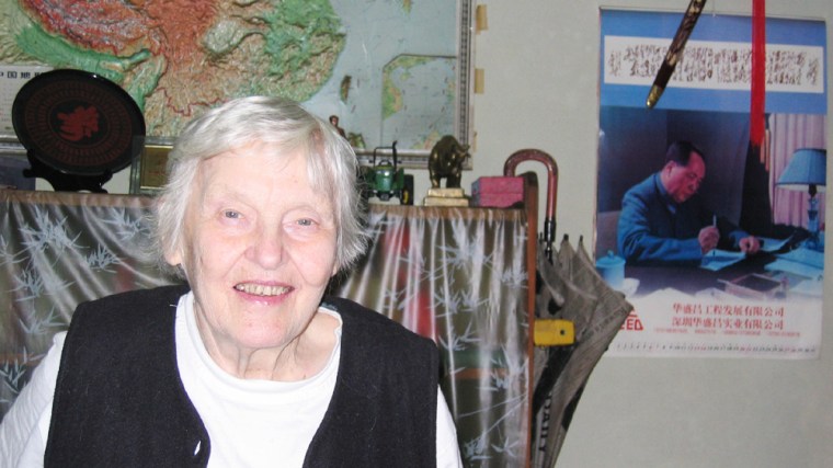 Caption: Joan Hinton at home in her apartment on the state-run dairy farm in China she's been running for over twenty years.