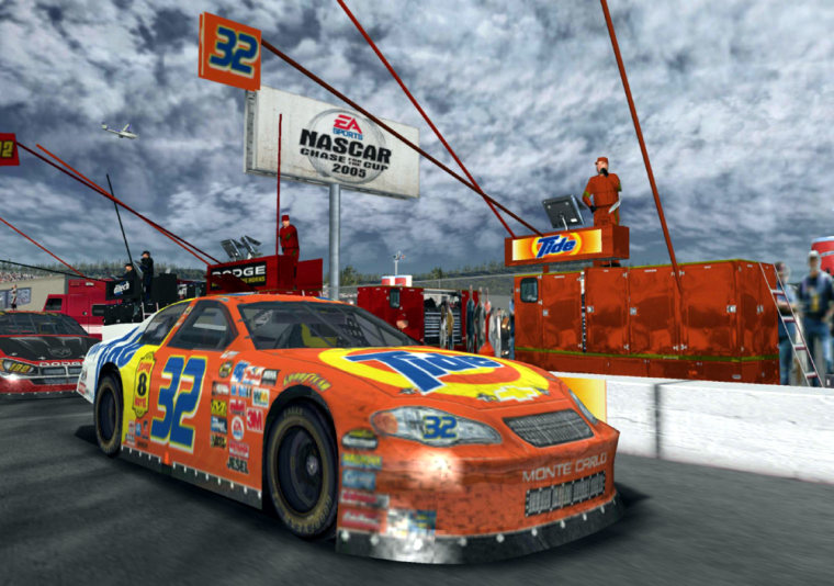 Games like "Nascar 2005: Chase for the Cup" attempt to re-create the realism of real-world sports right down to corporate logos.