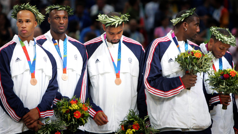 US basketball team receive their bronze medal at Olympics in Athens