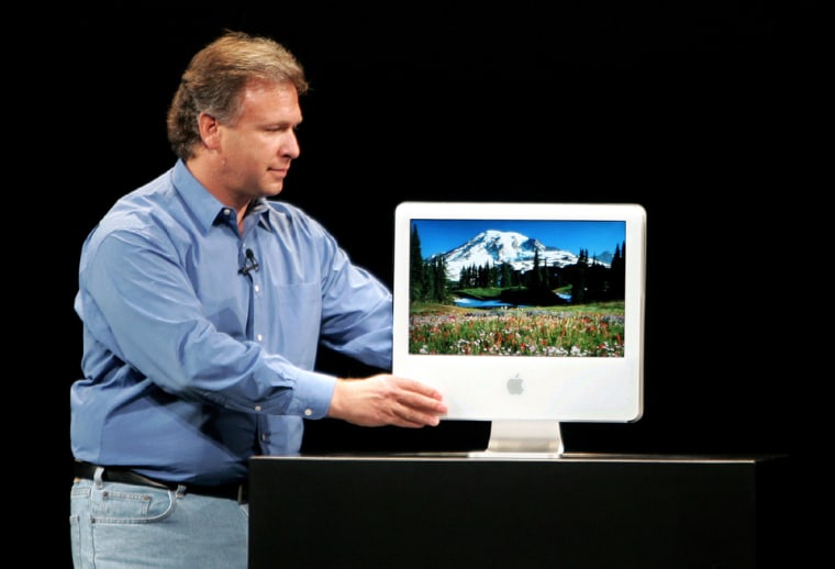 Apple senior Vice-President of worldwide product marketing Philip Schiller presents the new iMac computer in Paris