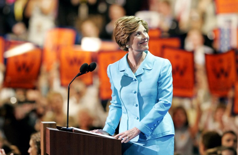 US First Lady Laura Bush addresses the d