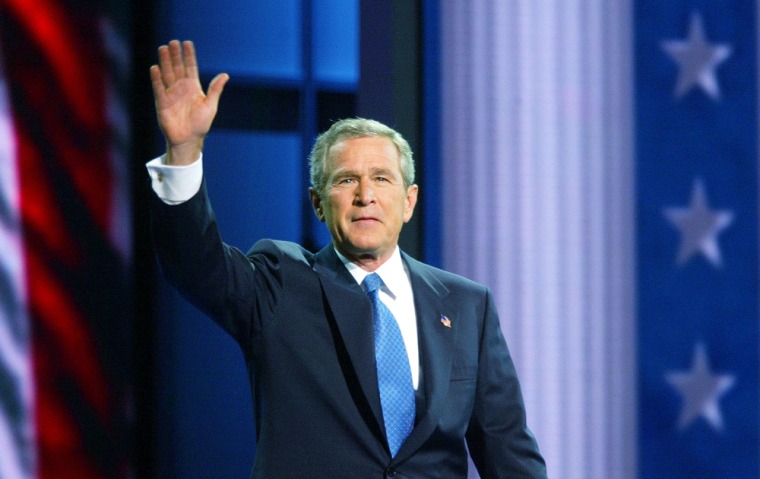 President Bush waves as he takes stage at Republican convention in New York