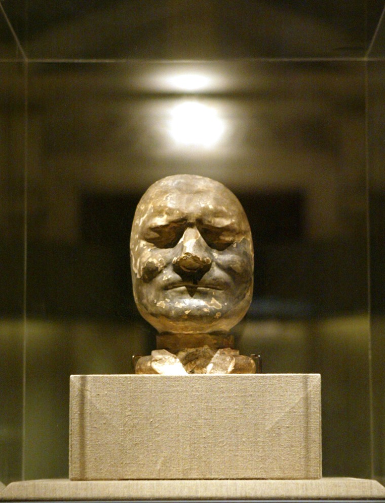 Isaac Newton's death mask is on display at "The Newtonian Moment" exhibit at the New York Public Library in New York.